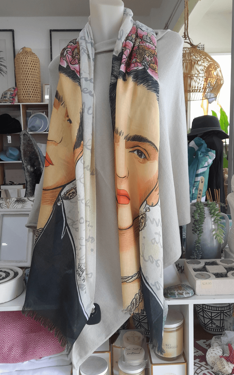 Zura Frida Kahlo 100% Cotton Scarf - Pink Roses In Hair.