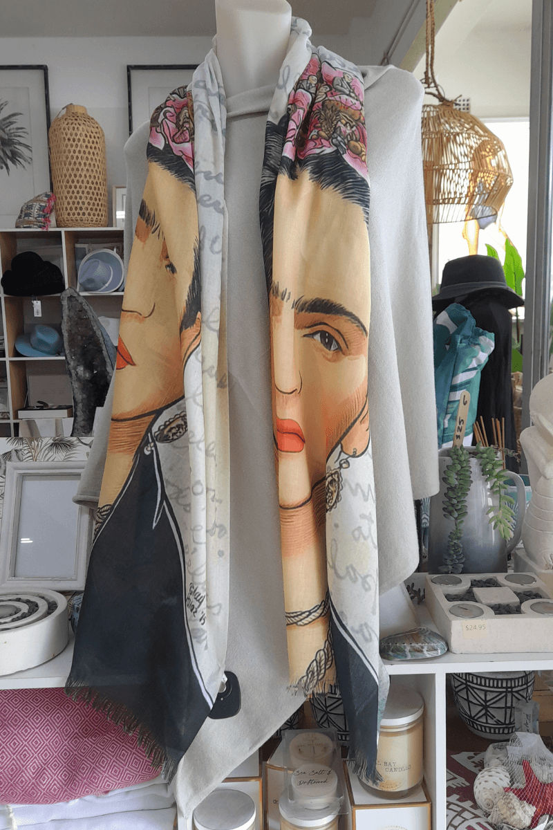 Zura Frida Kahlo 100% Cotton Scarf - Pink Roses In Hair.