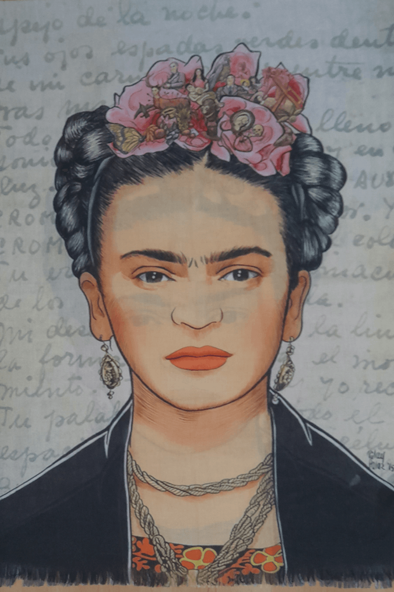 Zura Frida Kahlo 100% Cotton Scarf - Pink Roses In Hair.