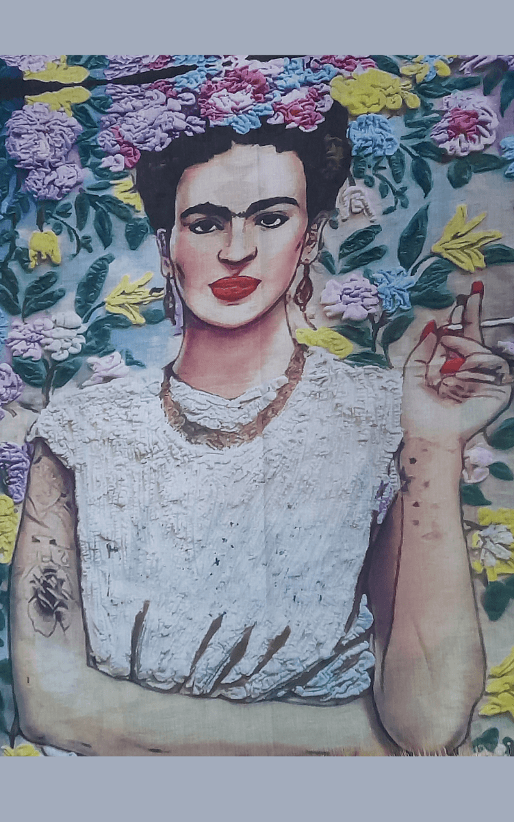 Zura Frida Kahlo 100% Cotton Scarf - Smoking.