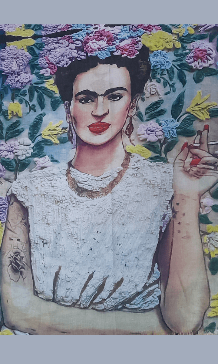 Zura Frida Kahlo 100% Cotton Scarf - Smoking.