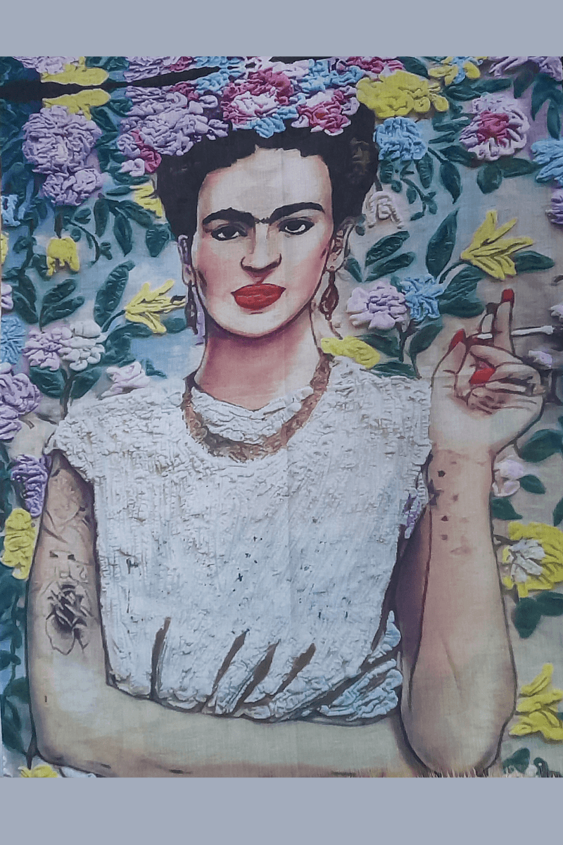Zura Frida Kahlo 100% Cotton Scarf - Smoking.