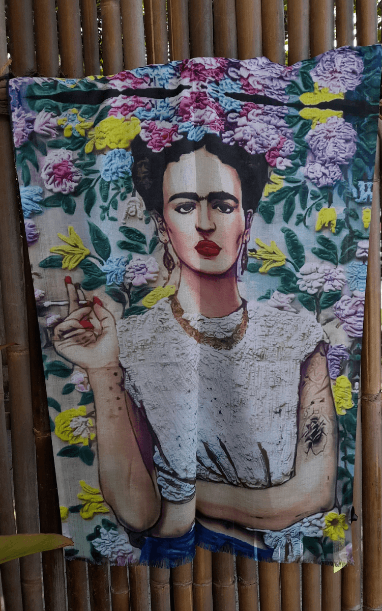 Zura Frida Kahlo 100% Cotton Scarf - Smoking.