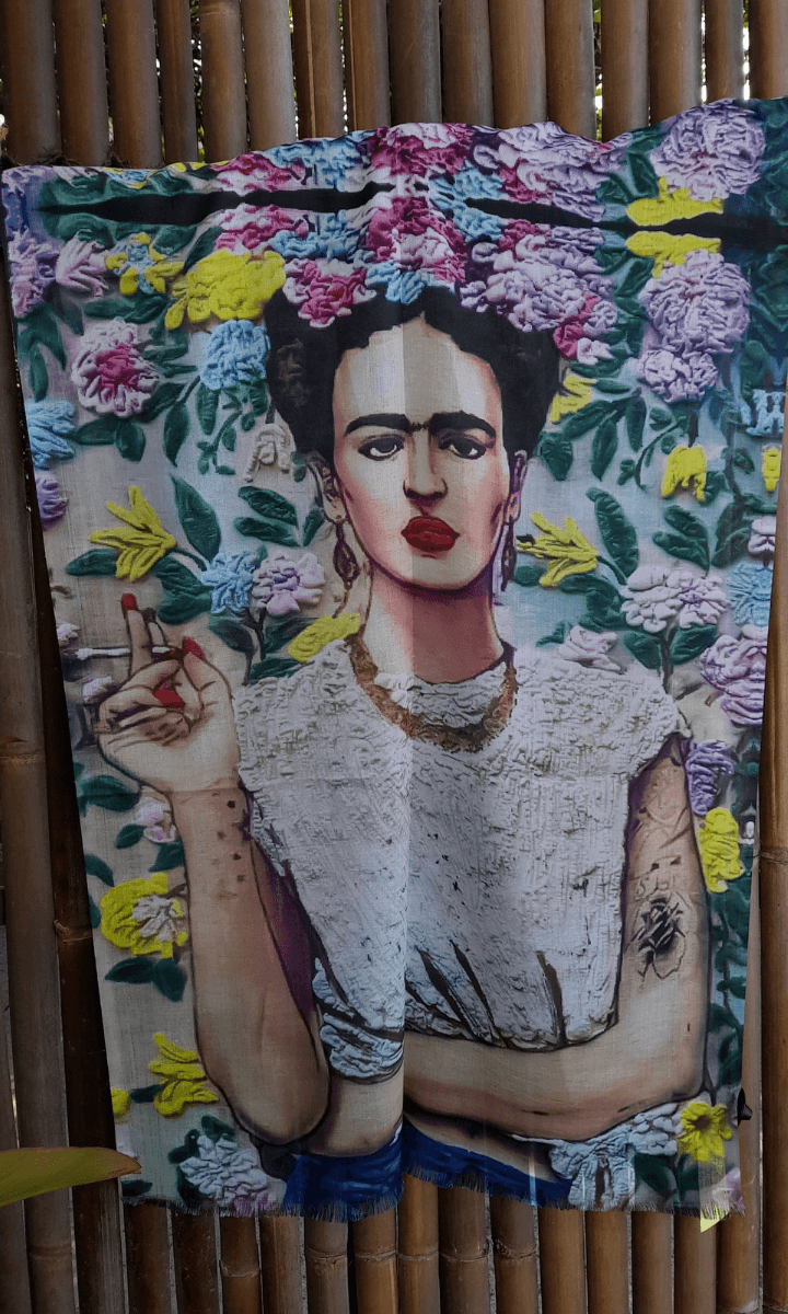 Zura Frida Kahlo 100% Cotton Scarf - Smoking.