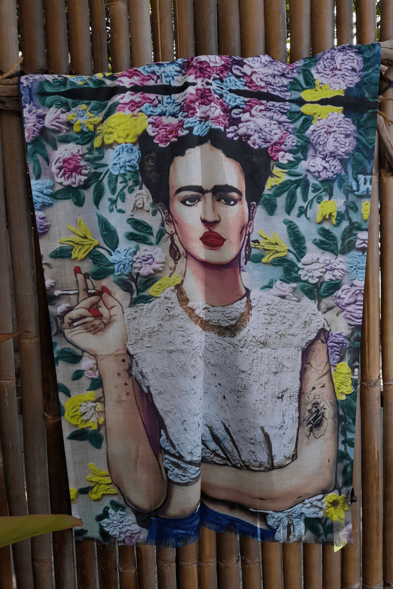 Zura Frida Kahlo 100% Cotton Scarf - Smoking.