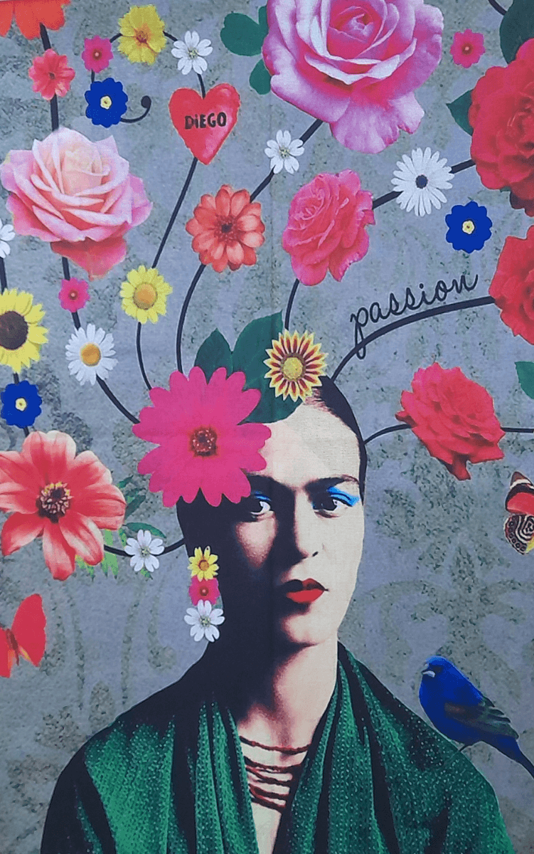 Zura Frida Kahlo Reversable Wool Scarf - Bright Floral.