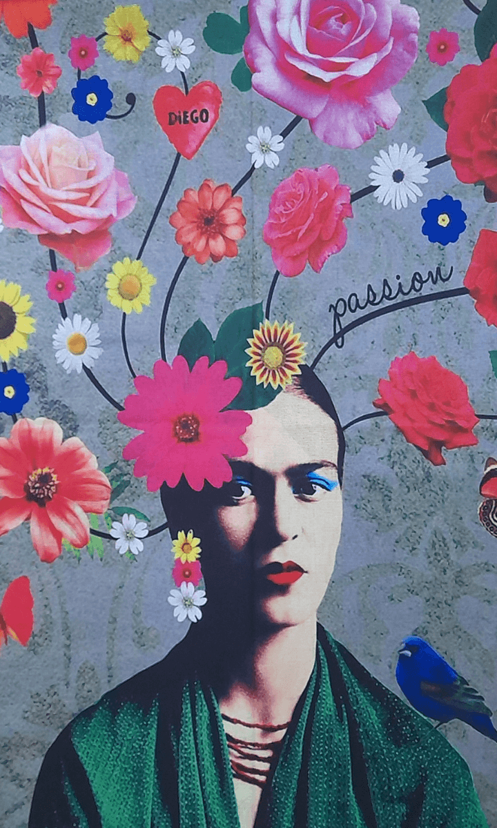 Zura Frida Kahlo Reversable Wool Scarf - Bright Floral.