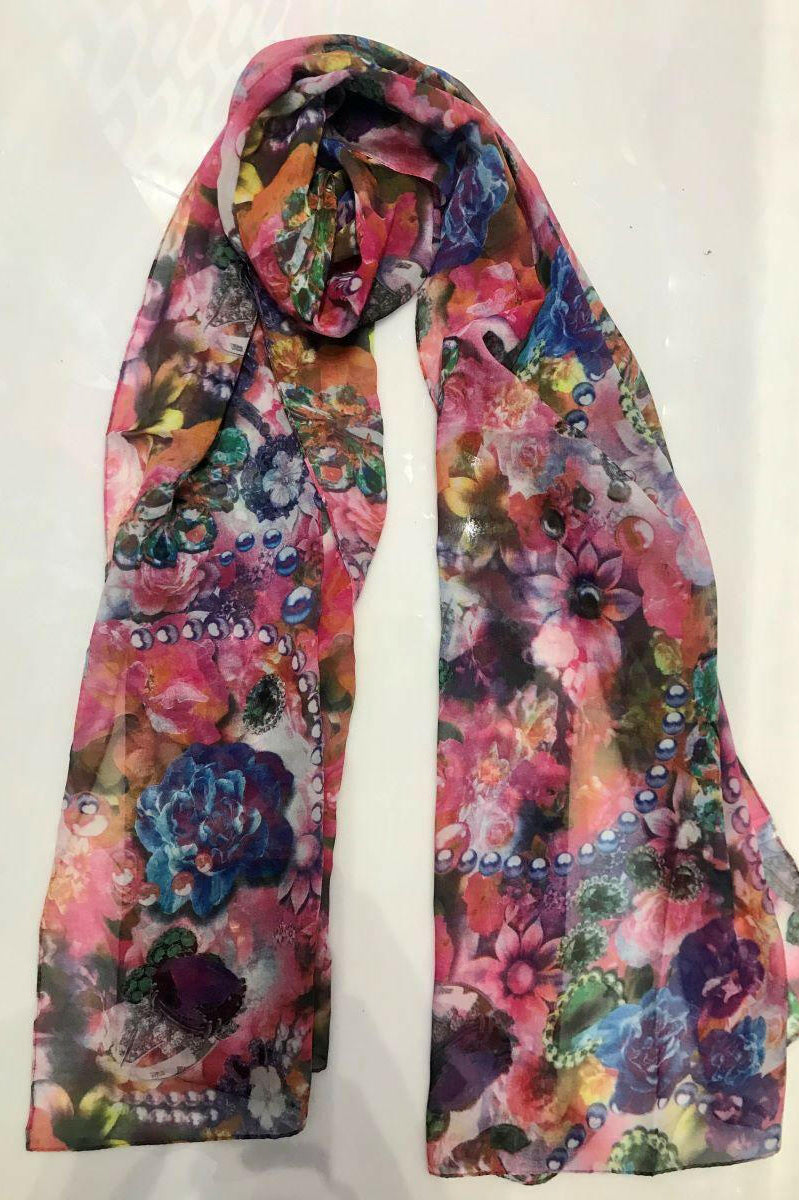 Zura Vintage Rose Floral Print Scarf Silk VIN64.