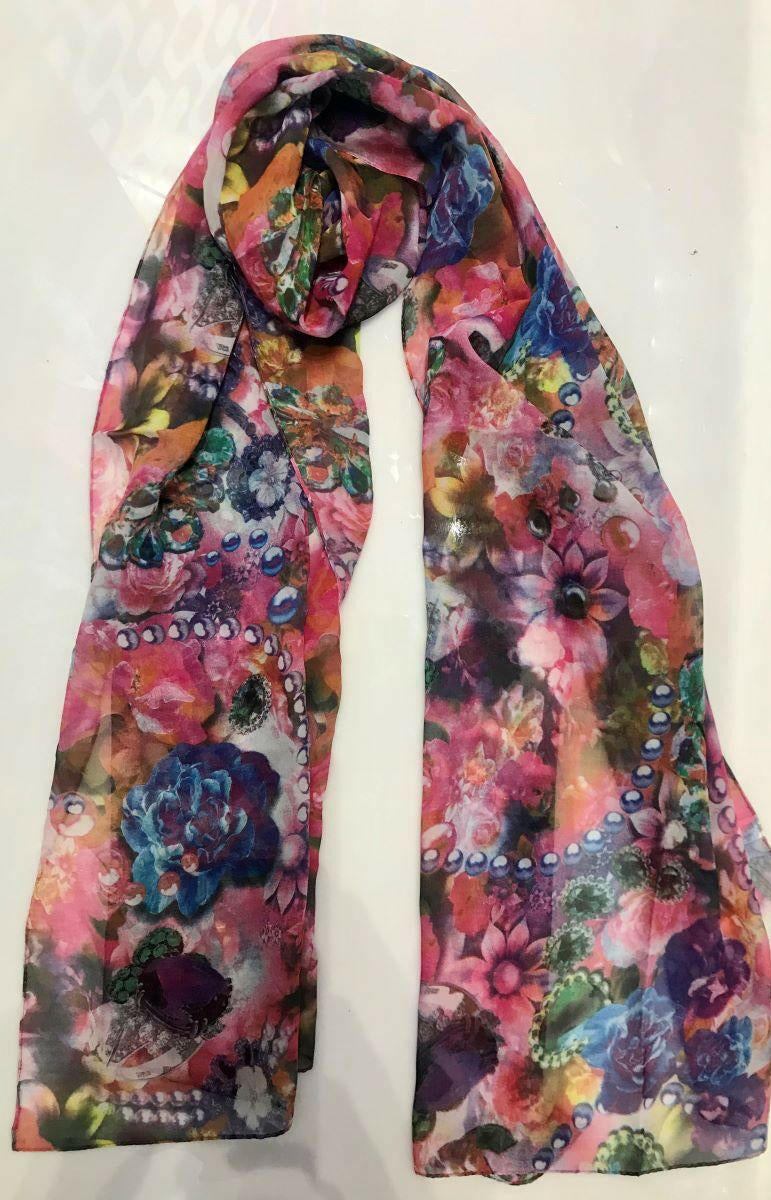 Zura Vintage Rose Floral Print Scarf Silk VIN64.