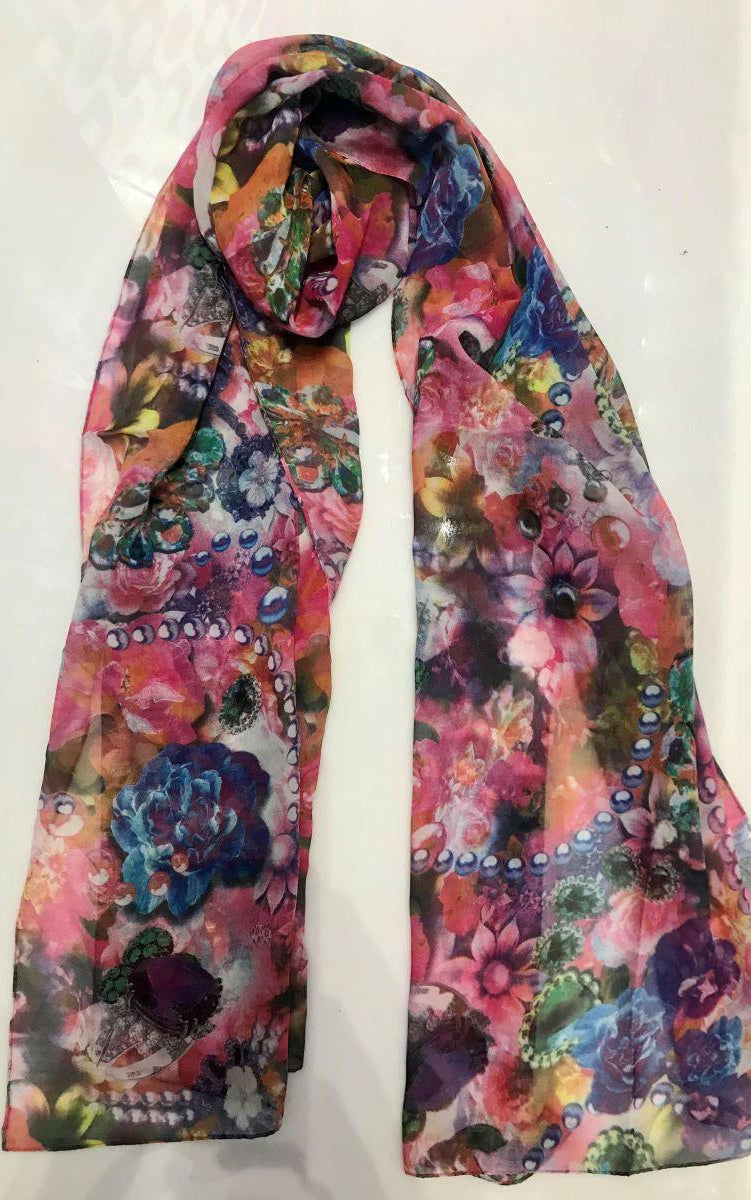 Zura Vintage Rose Floral Print Scarf Silk VIN64.