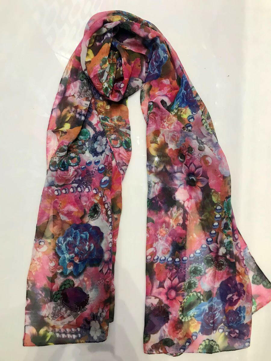 Zura Vintage Rose Floral Print Scarf Silk VIN64.