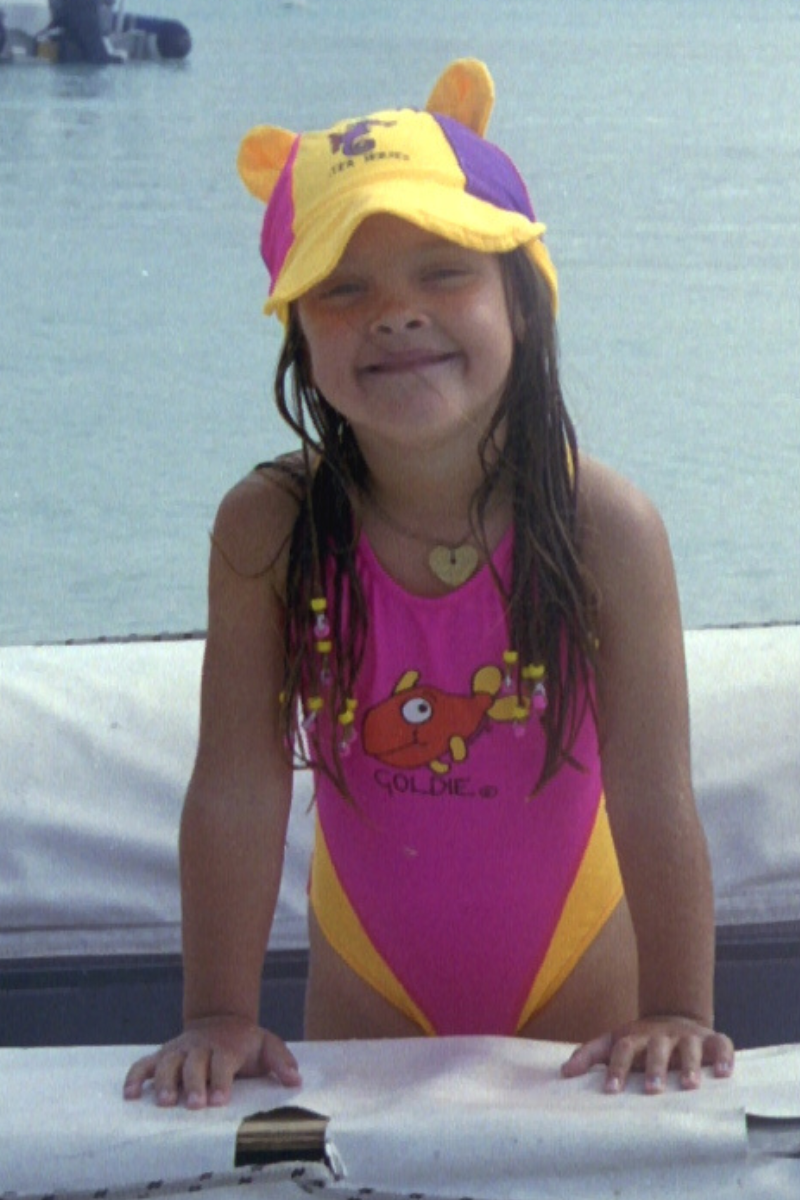 Girls Spliced Racer One Piece Swimwear.