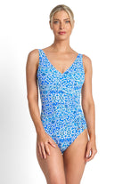 Jantzen Bazaar Gathered Surplice One Piece - Blue_3