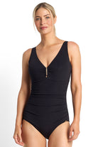 Jantzen Fierce DD/E Ruched Bar Front One Piece - Black_1