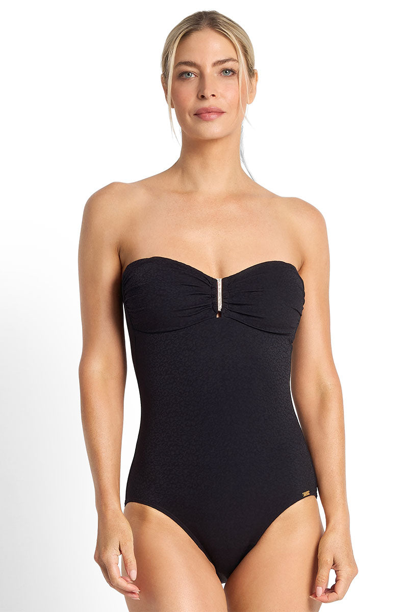 Jantzen Fierce Ruched Bar Bandeau One Piece - Black_1