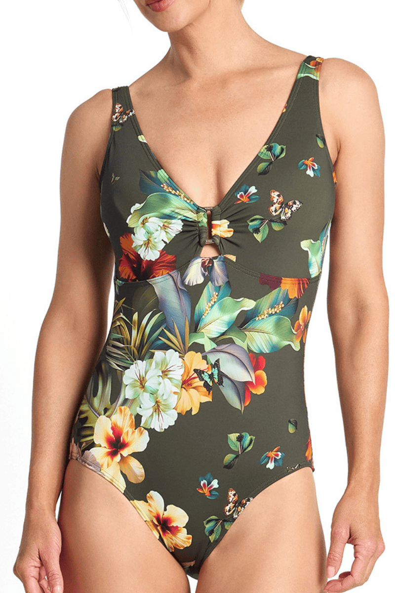 Jantzen Hibiscus Buckle One Piece Forest.