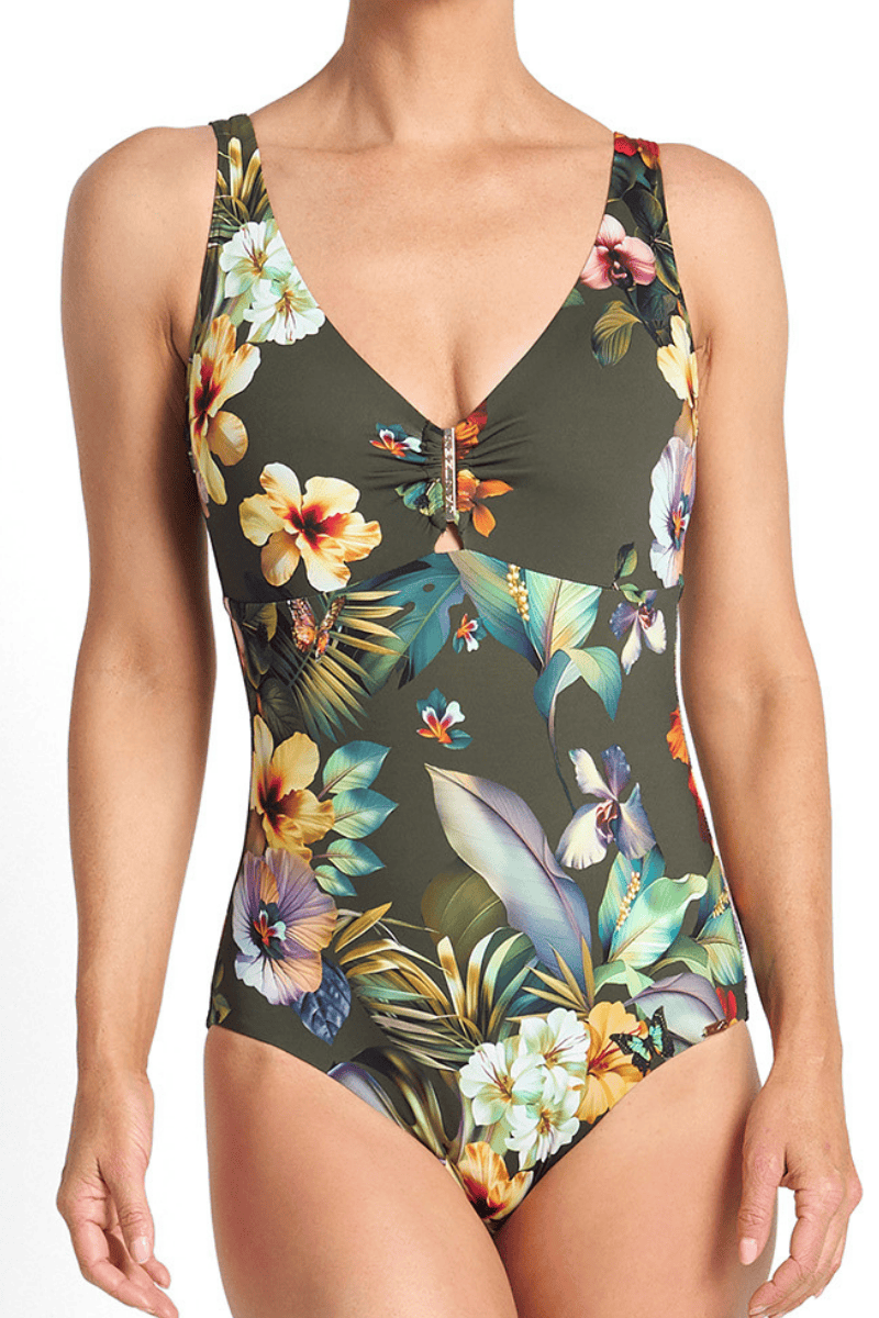 Jantzen Hibiscus DDE Bar One Piece Forest.