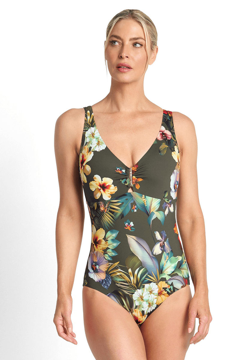 Jantzen Hibiscus DDE Bar One Piece Forest.