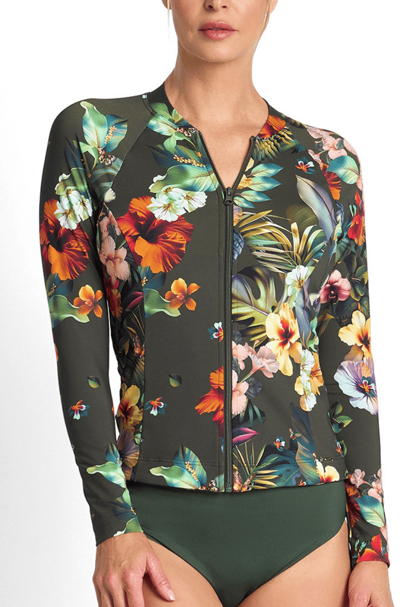 Jantzen Hibiscus Long Sleeve Mast Rashie Forest.