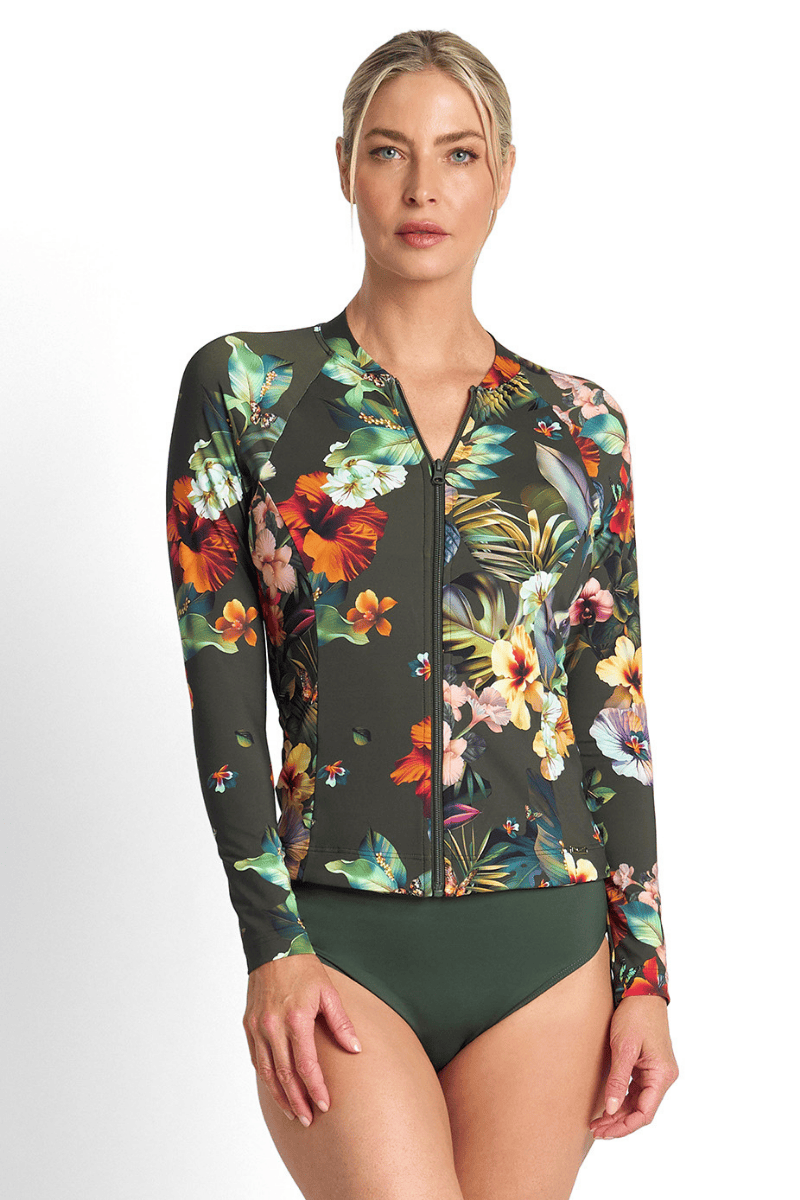 Jantzen Hibiscus Long Sleeve Mast Rashie Forest.