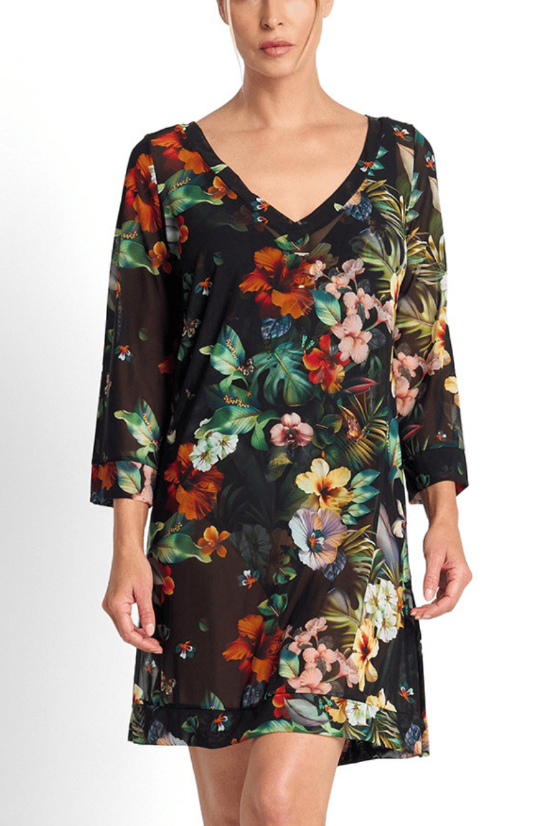 Jantzen Hibiscus Mesh Beach Smock Black.