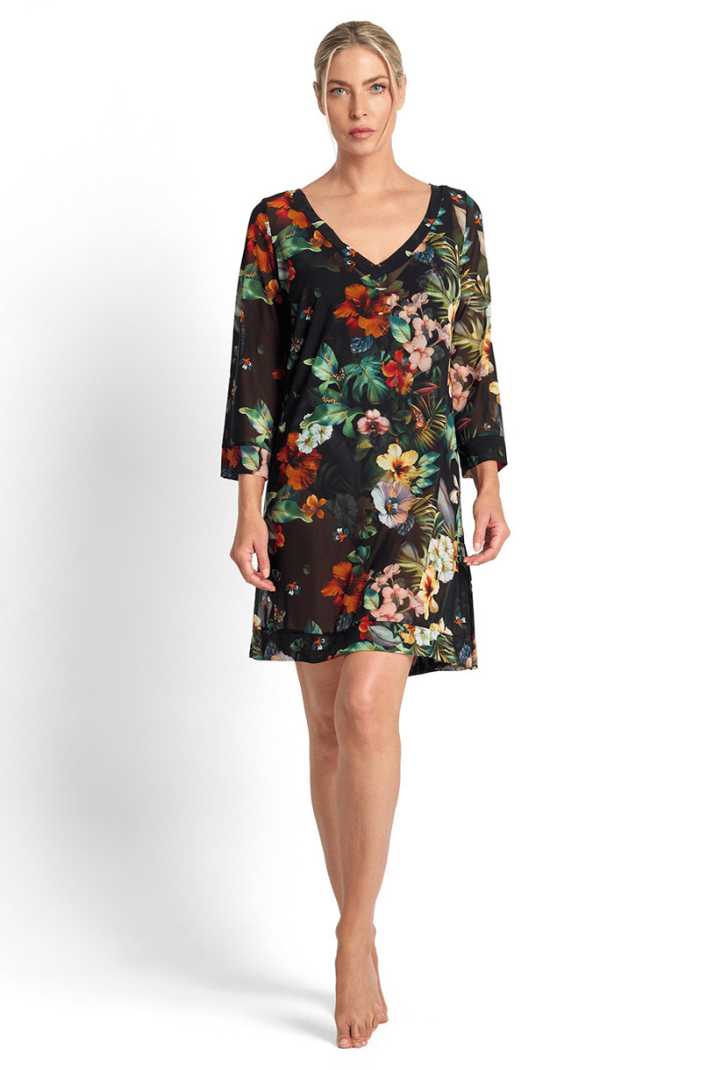 Jantzen Hibiscus Mesh Beach Smock Black.