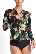 Jantzen Hibiscus Long Sleeve Mast Rashie Black.
