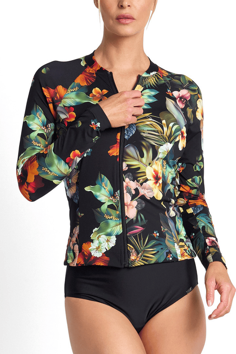 Jantzen Hibiscus Long Sleeve Mast Rashie Black.