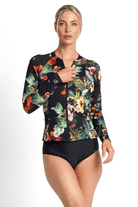 Jantzen Hibiscus Long Sleeve Mast Rashie Black.