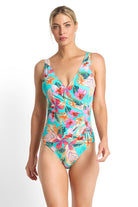 Jantzen Phuket Gathered Surplice One Piece - Aqua_3