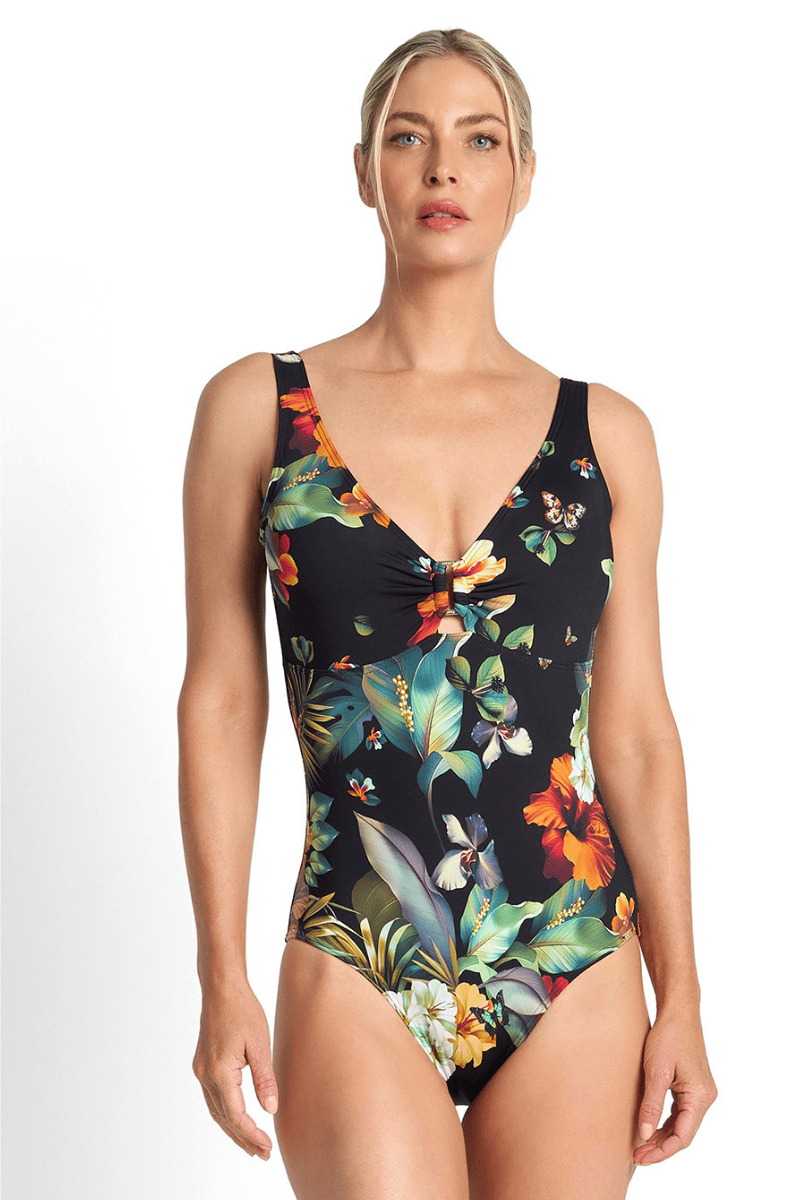 Jantzen Hibiscus Buckle One Piece Black.