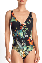 Jantzen Hibiscus Buckle One Piece Black.