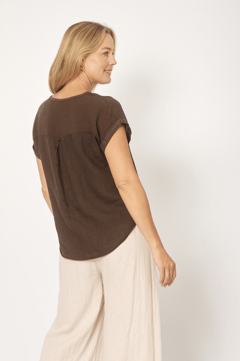 La-Strada-Italian-Linen-V-Neck-Shirt-Chocolate-OZRESORT2