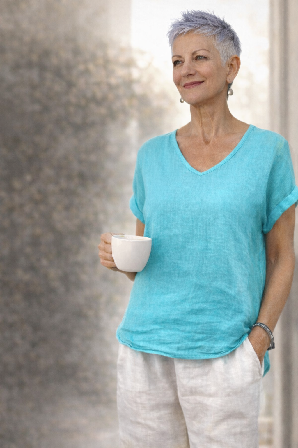 La-Strada-Italian-Linen-V-Neck-Shirt-Turquoise-OZRESORT