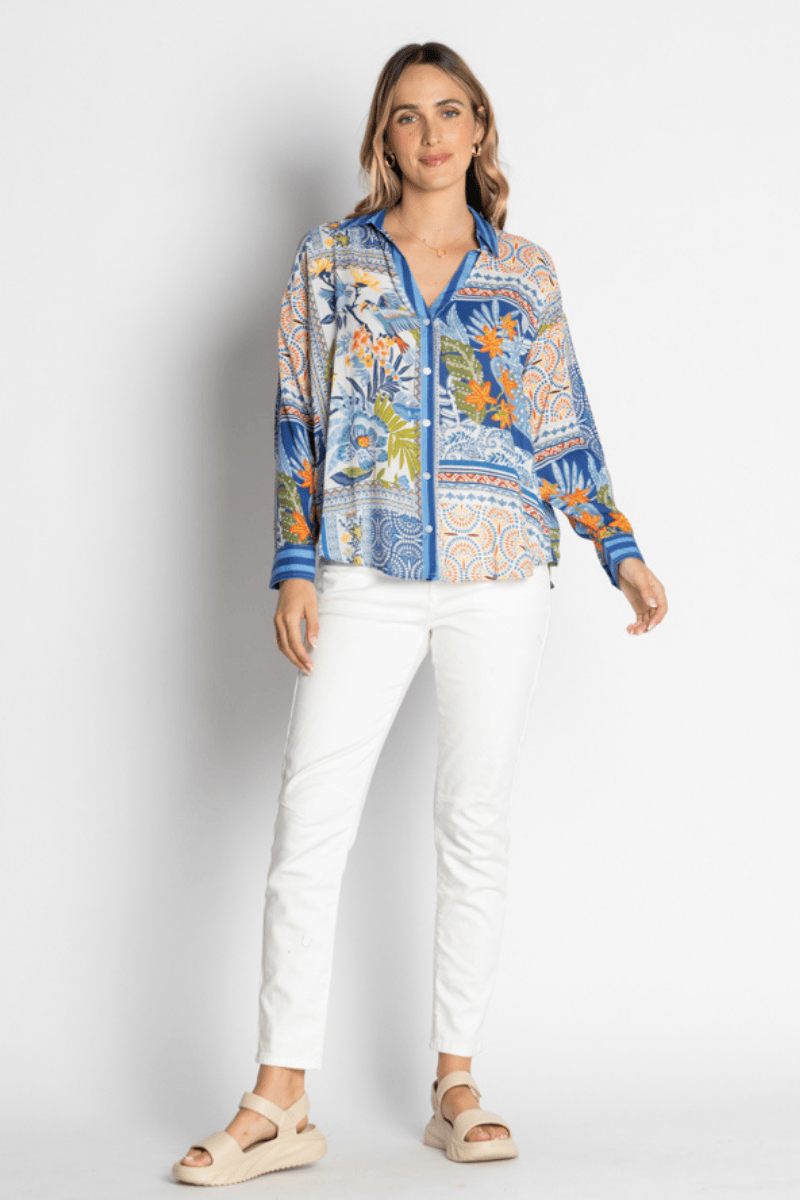 Lula Life Velora Over Shirt Long Sleeve Ocean.