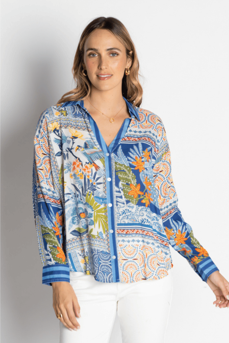 Lula Life Velora Over Shirt Long Sleeve Ocean.
