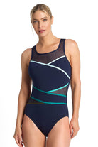 Poolproof Rozella Taped High Neck One Piece  - Sky