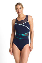 Poolproof Rozella Taped High Neck One Piece  - Sky