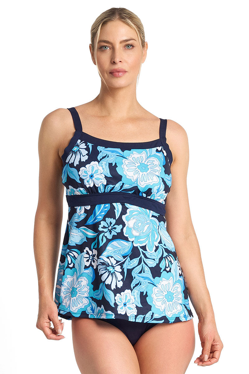 Poolproof Wisteria Mastectomy Swing Singlet - Navy_1