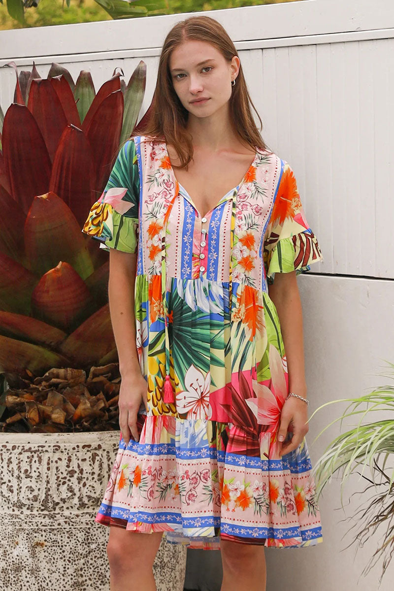 YF0026SPCROSS-2 Tiara Blue Pink Mini Dress - 1