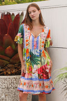 YF0026SPCROSS-2 Tiara Blue Pink Mini Dress - 2