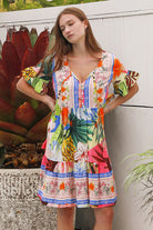 YF0026SPCROSS-2 Tiara Blue Pink Mini Dress - 4