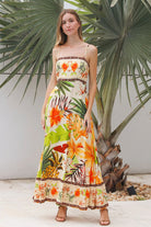 YF0055SPCROSS-2 Tiara Brown Slip Maxi Dress - 1