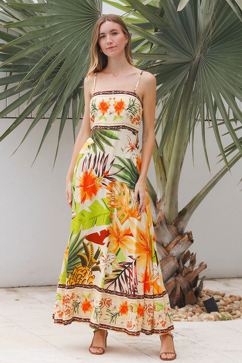 YF0055SPCROSS-2 Tiara Brown Slip Maxi Dress - 1