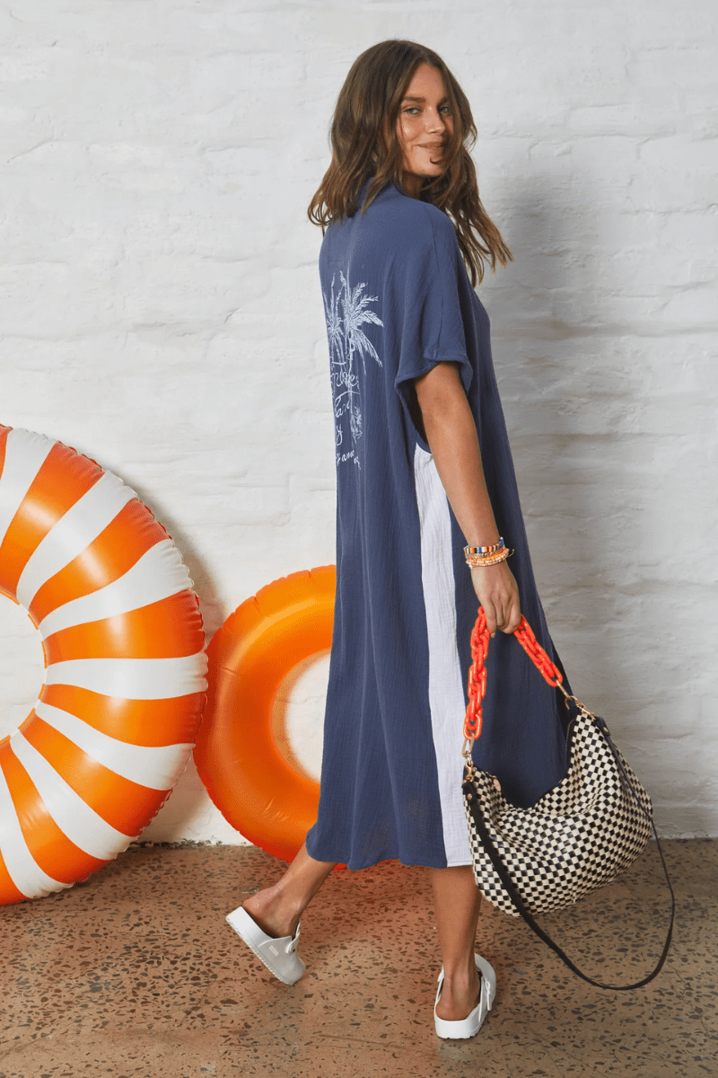 Hammill & Co Kaftan Beach Dress - Navy.