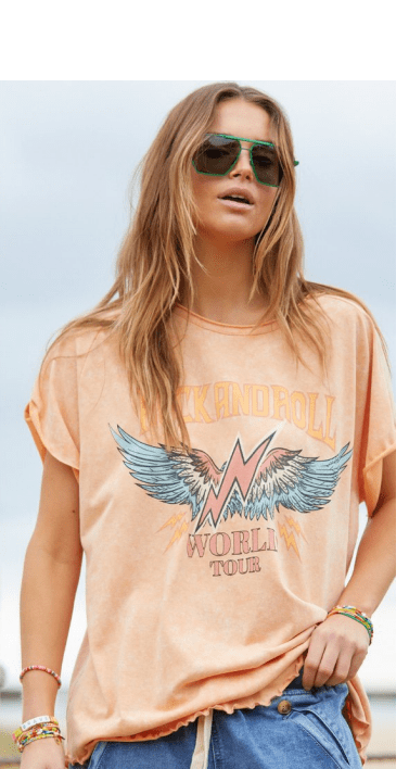 Hammill & Co Washed Orange Rock & Roll Vintage Tee.