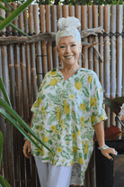 Iris Maxi Pina Colada Pineapple Hibiscus Short Summer Blouse.