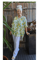 Iris Maxi Pina Colada Pineapple Hibiscus Short Summer Blouse.