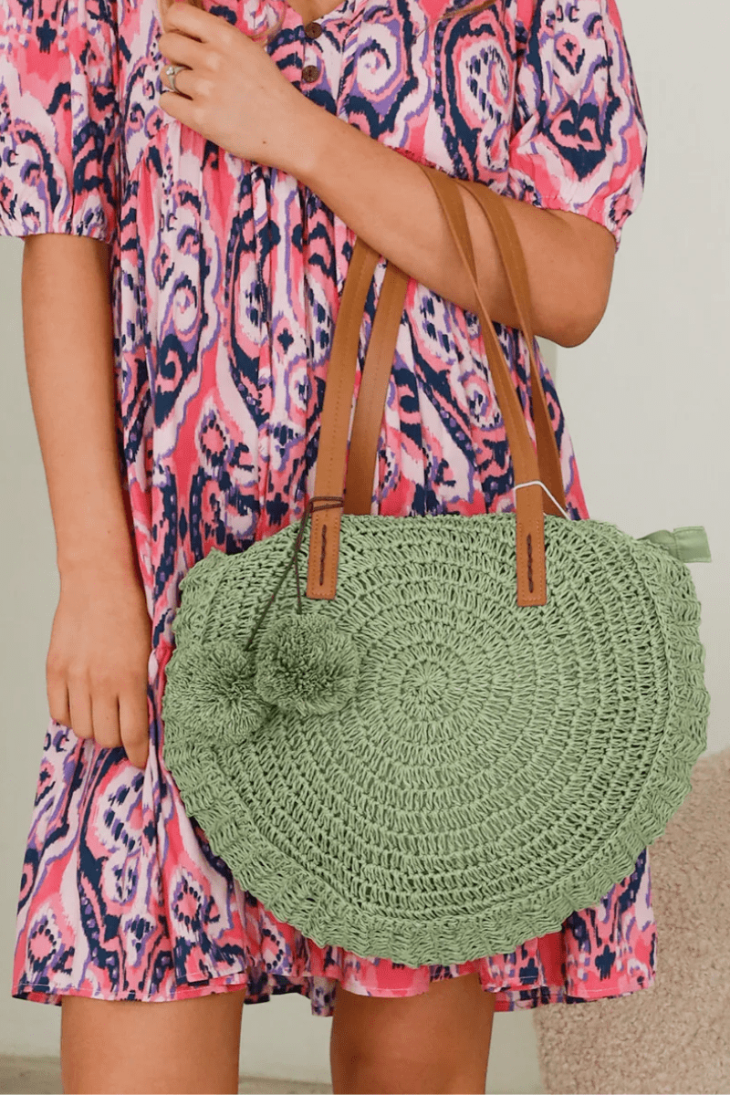 Isabella Boho Burano Straw Green Beach Bag.