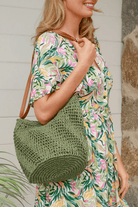 Isabella Boho Faroe Straw Green Beach Bag.